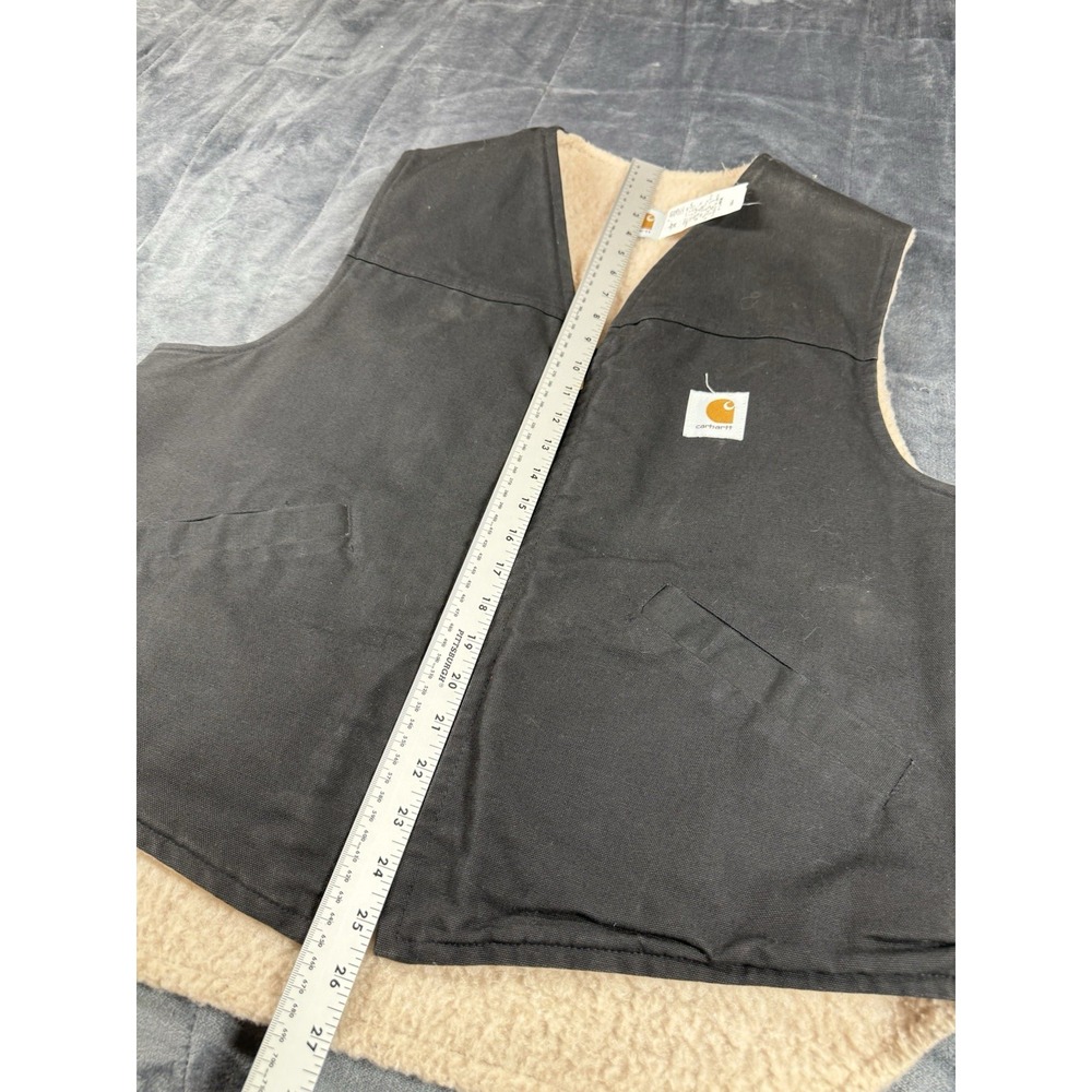 Carhartt Vintage 70/80 Sherpa Fleece Lined Black Canvas Work Vest Size XL - Picture 8 of 9